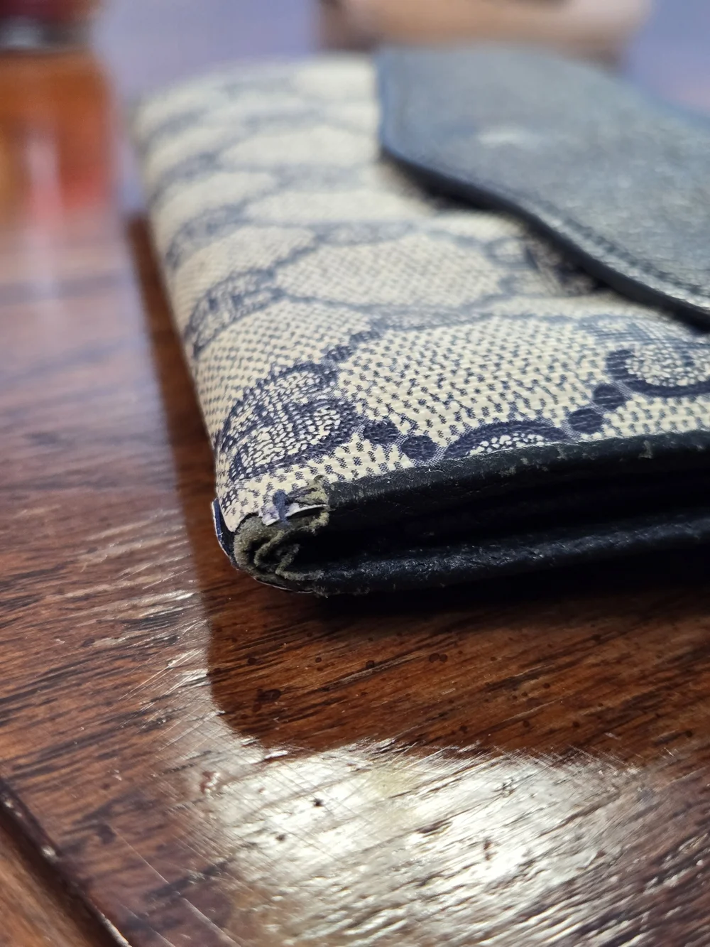 Vintage Gucci GG Canvas Sherry Line Wallet Black Leather Trim Italy Authentic - Picture 9 of 16